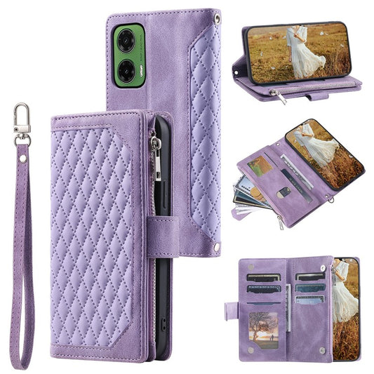 Style 005 For Motorola Moto G35 5G Wallet Case Rhombus Stitching Line PU Leather Phone Cover - Purple