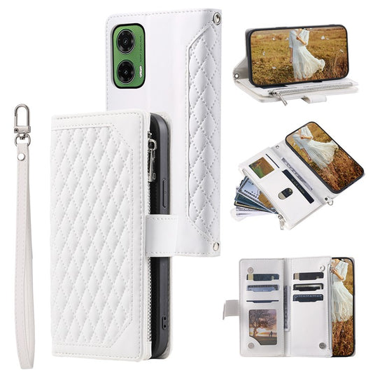 Style 005 For Motorola Moto G35 5G Wallet Case Rhombus Stitching Line PU Leather Phone Cover - White