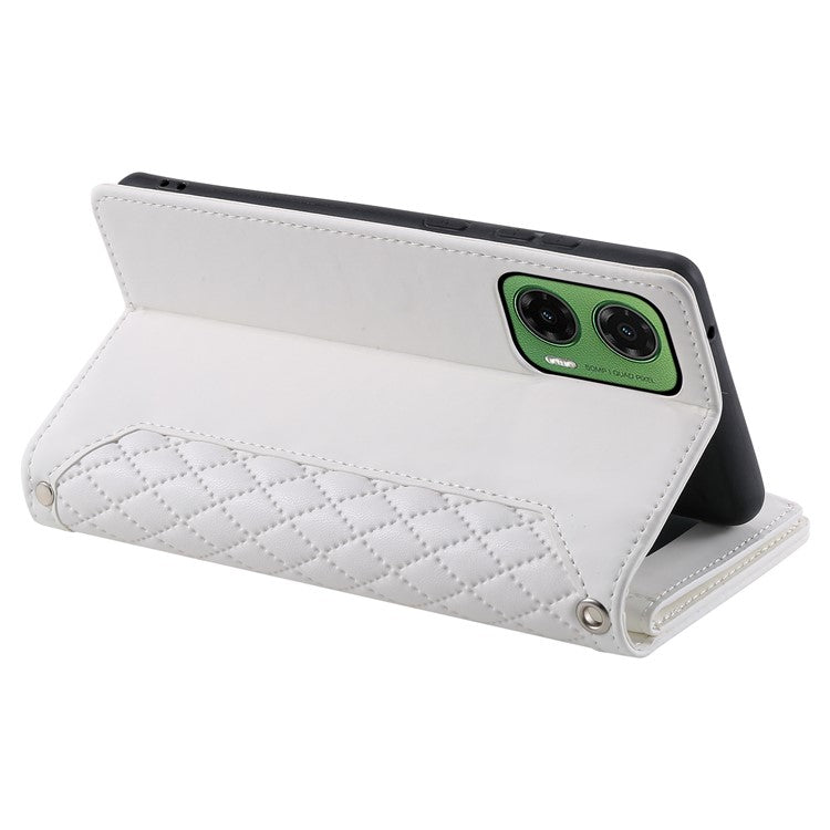 Style 005 For Motorola Moto G35 5G Wallet Case Rhombus Stitching Line PU Leather Phone Cover - White