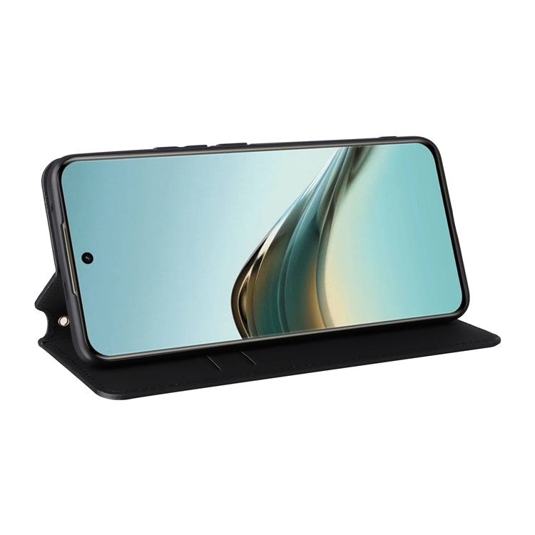 For Realme 13+ 5G / 13 Pro 5G (China) Wallet Case Rhombus Imprinted Leather Phone Cover - Black