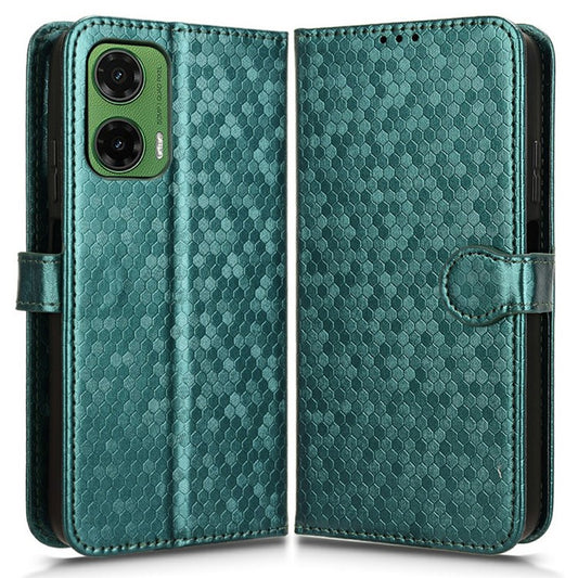 For Motorola Moto G35 5G Wallet Case Dot Pattern Imprint PU Leather Phone Cover - Green