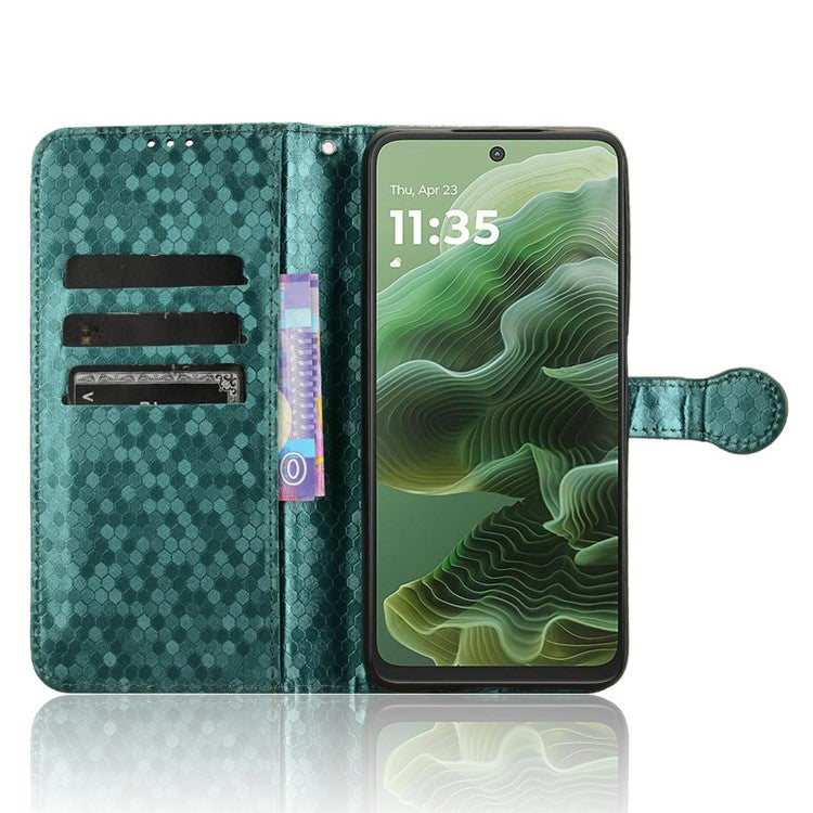 For Motorola Moto G35 5G Wallet Case Dot Pattern Imprint PU Leather Phone Cover - Green