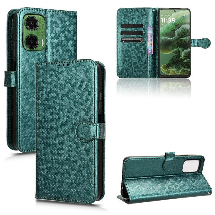 For Motorola Moto G35 5G Wallet Case Dot Pattern Imprint PU Leather Phone Cover - Green