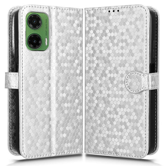 For Motorola Moto G35 5G Wallet Case Dot Pattern Imprint PU Leather Phone Cover - Silver