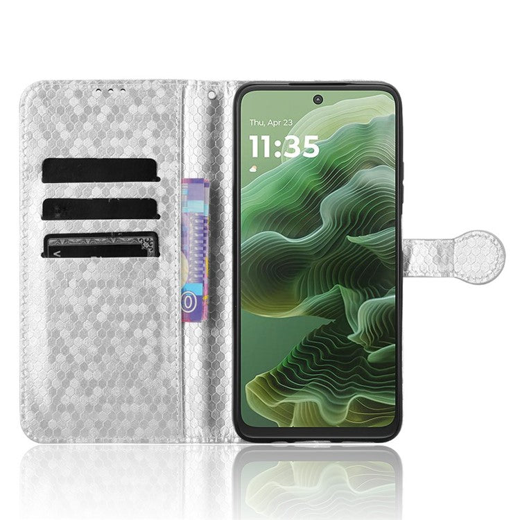 For Motorola Moto G35 5G Wallet Case Dot Pattern Imprint PU Leather Phone Cover - Silver