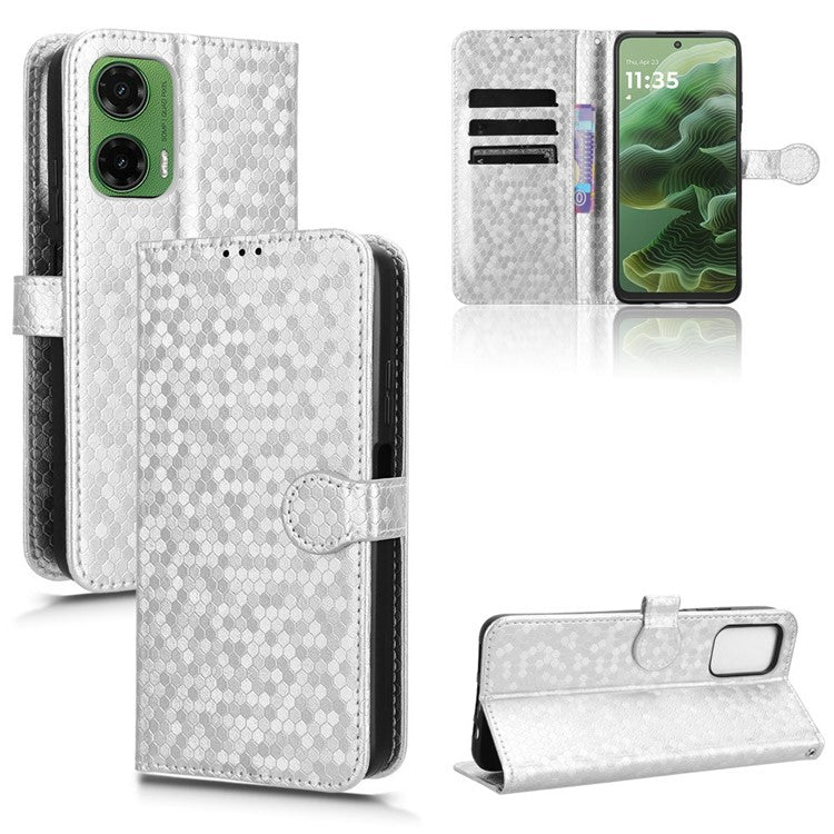 For Motorola Moto G35 5G Wallet Case Dot Pattern Imprint PU Leather Phone Cover - Silver