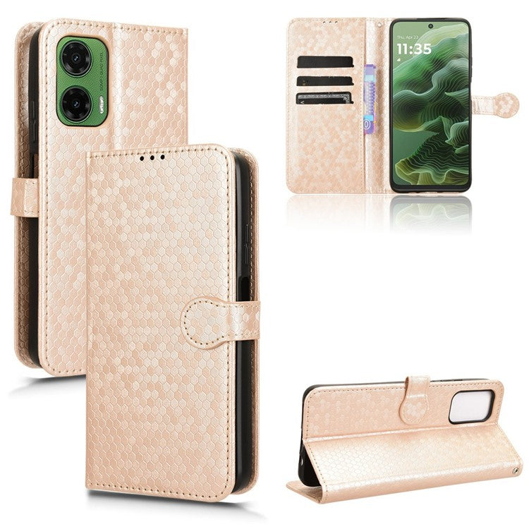 For Motorola Moto G35 5G Wallet Case Dot Pattern Imprint PU Leather Phone Cover - Rose Gold