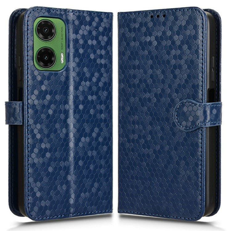 For Motorola Moto G35 5G Wallet Case Dot Pattern Imprint PU Leather Phone Cover - Dark Blue