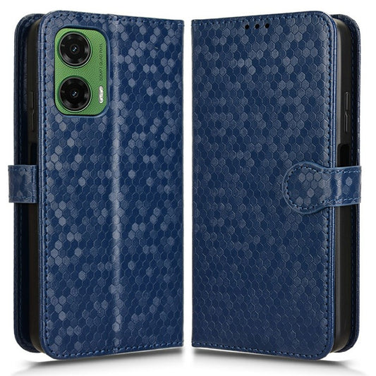 For Motorola Moto G35 5G Wallet Case Dot Pattern Imprint PU Leather Phone Cover - Dark Blue