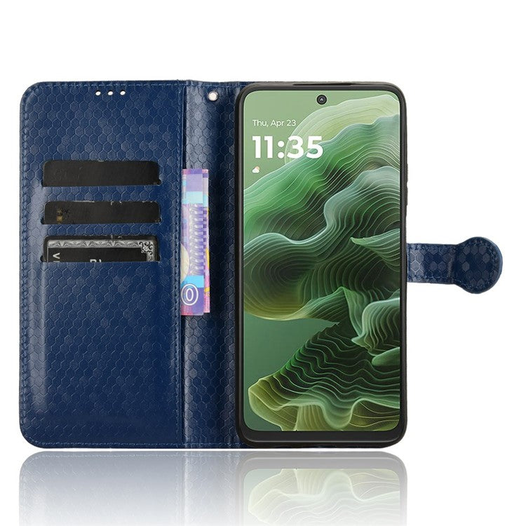 For Motorola Moto G35 5G Wallet Case Dot Pattern Imprint PU Leather Phone Cover - Dark Blue