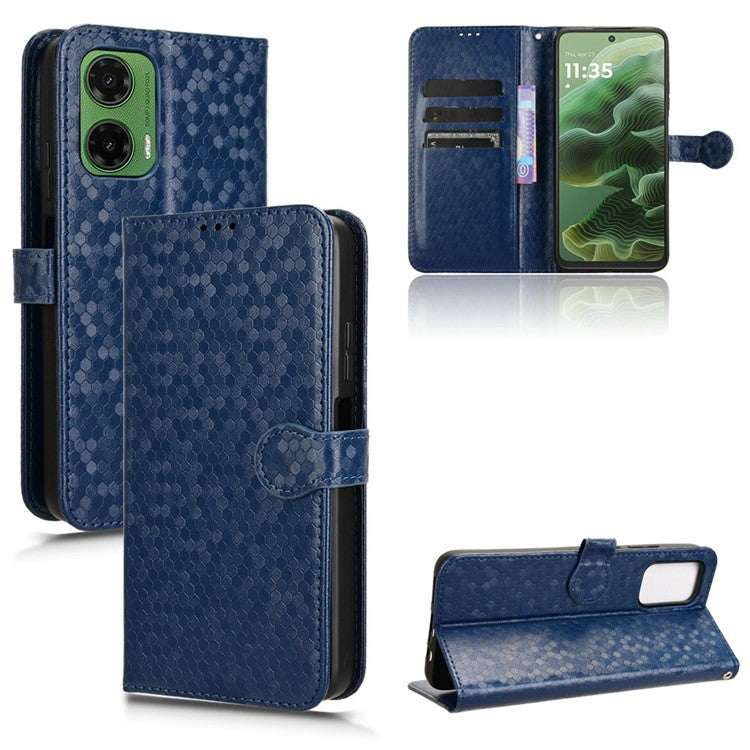 For Motorola Moto G35 5G Wallet Case Dot Pattern Imprint PU Leather Phone Cover - Dark Blue