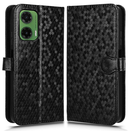 For Motorola Moto G35 5G Wallet Case Dot Pattern Imprint PU Leather Phone Cover - Black
