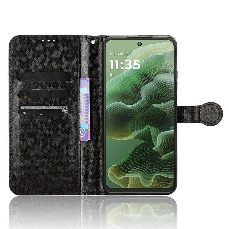 For Motorola Moto G35 5G Wallet Case Dot Pattern Imprint PU Leather Phone Cover - Black