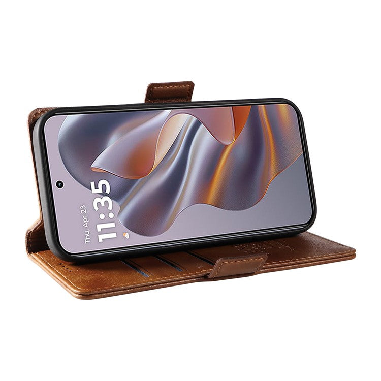 YIKATU YK-007 For Motorola Moto G55 5G Case Side Buckle PU Leather Phone Cover Litchi Texture - Brown