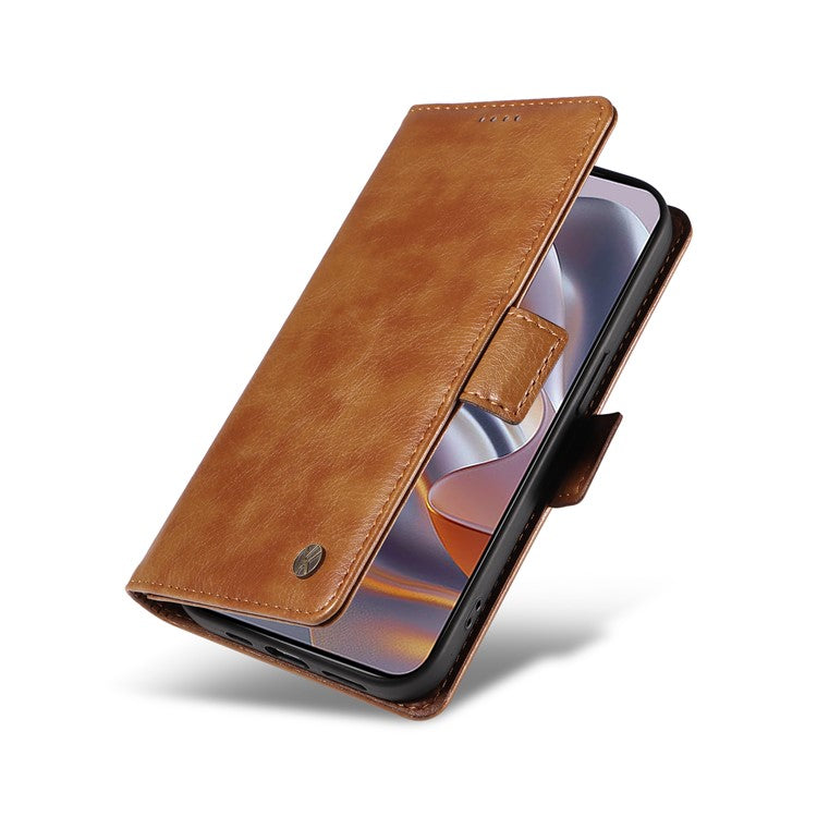 YIKATU YK-007 For Motorola Moto G55 5G Case Side Buckle PU Leather Phone Cover Litchi Texture - Brown