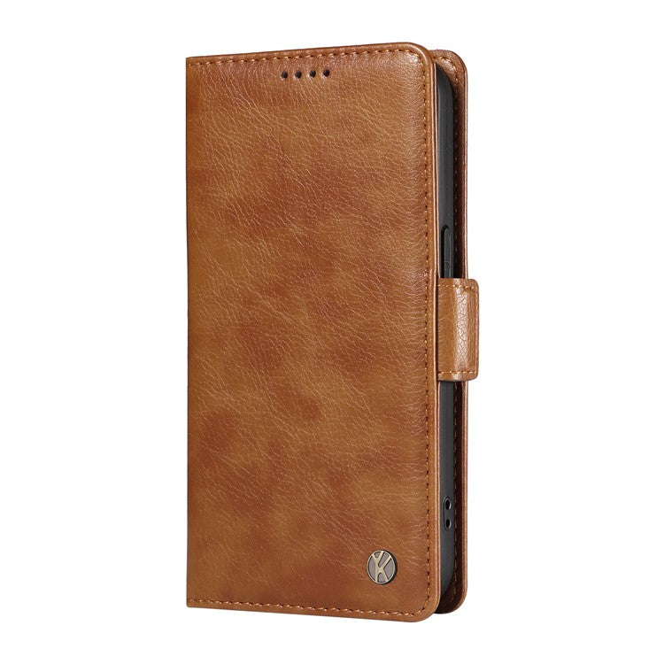 YIKATU YK-007 For Motorola Moto G55 5G Case Side Buckle PU Leather Phone Cover Litchi Texture - Brown