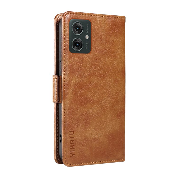 YIKATU YK-007 For Motorola Moto G55 5G Case Side Buckle PU Leather Phone Cover Litchi Texture - Brown