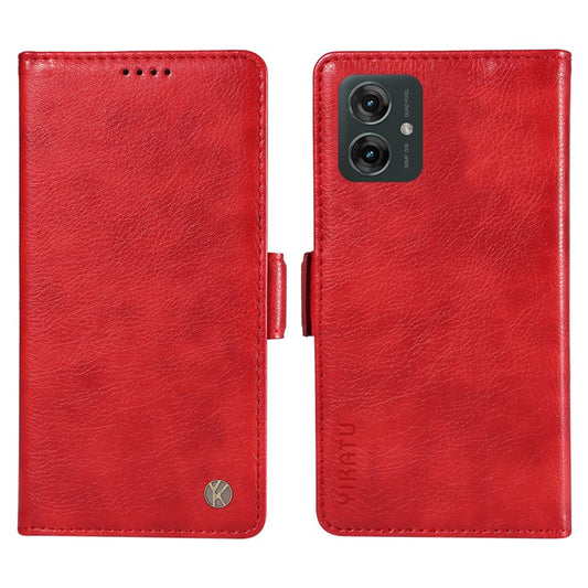 YIKATU YK-007 For Motorola Moto G55 5G Case Side Buckle PU Leather Phone Cover Litchi Texture - Red
