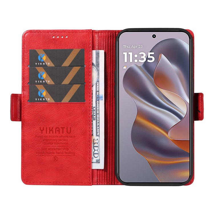 YIKATU YK-007 For Motorola Moto G55 5G Case Side Buckle PU Leather Phone Cover Litchi Texture - Red