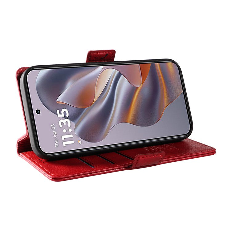 YIKATU YK-007 For Motorola Moto G55 5G Case Side Buckle PU Leather Phone Cover Litchi Texture - Red