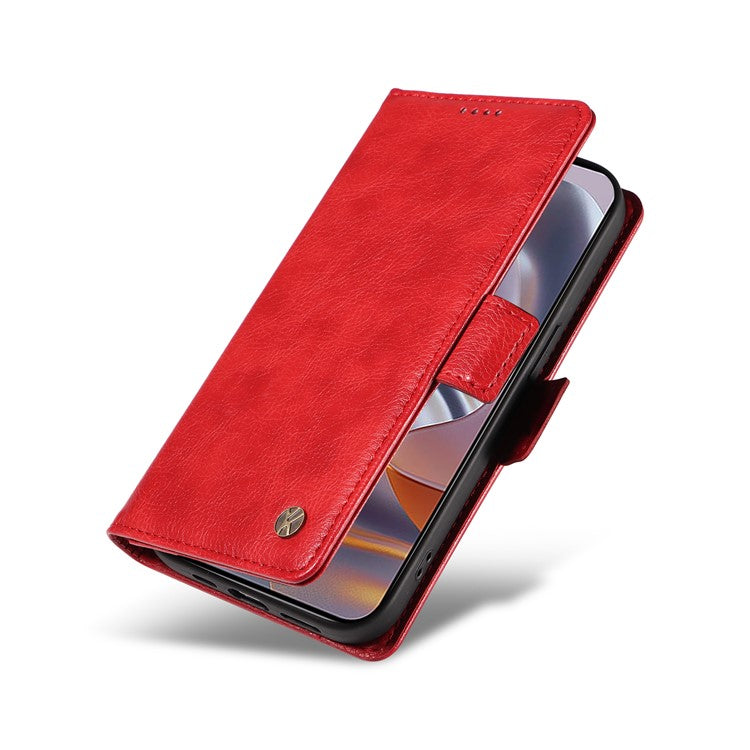 YIKATU YK-007 For Motorola Moto G55 5G Case Side Buckle PU Leather Phone Cover Litchi Texture - Red