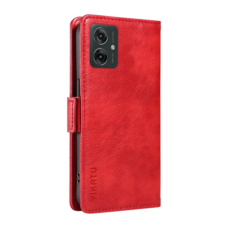 YIKATU YK-007 For Motorola Moto G55 5G Case Side Buckle PU Leather Phone Cover Litchi Texture - Red