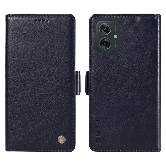 YIKATU YK-007 For Motorola Moto G55 5G Case Side Buckle PU Leather Phone Cover Litchi Texture - Navy Blue