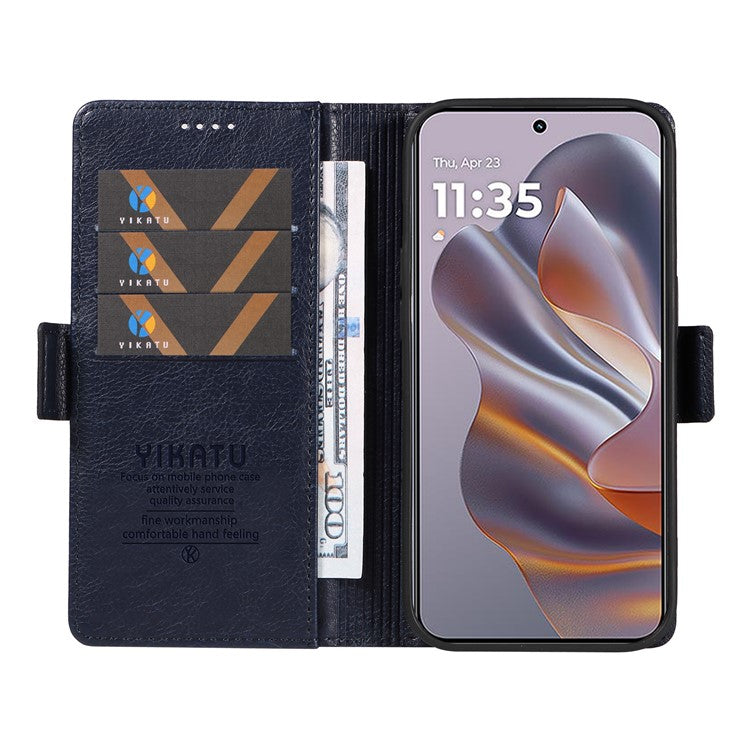 YIKATU YK-007 For Motorola Moto G55 5G Case Side Buckle PU Leather Phone Cover Litchi Texture - Navy Blue