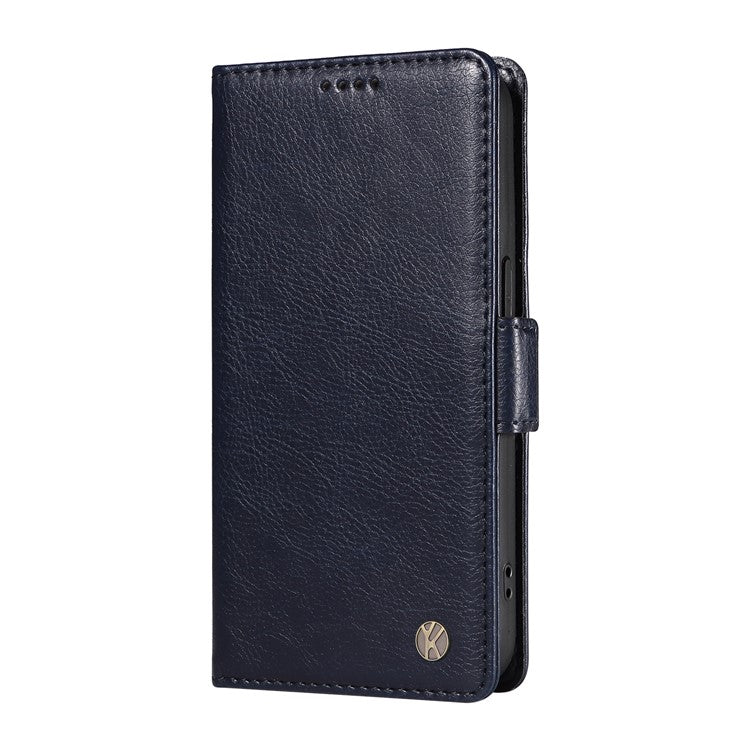 YIKATU YK-007 For Motorola Moto G55 5G Case Side Buckle PU Leather Phone Cover Litchi Texture - Navy Blue