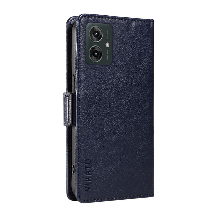 YIKATU YK-007 For Motorola Moto G55 5G Case Side Buckle PU Leather Phone Cover Litchi Texture - Navy Blue