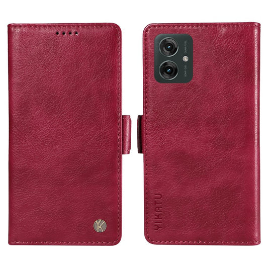 YIKATU YK-007 For Motorola Moto G55 5G Case Side Buckle PU Leather Phone Cover Litchi Texture - Wine Red