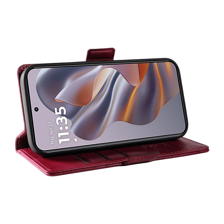 YIKATU YK-007 For Motorola Moto G55 5G Case Side Buckle PU Leather Phone Cover Litchi Texture - Wine Red