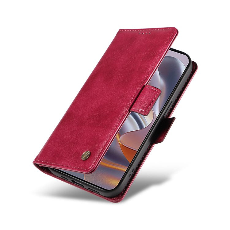 YIKATU YK-007 For Motorola Moto G55 5G Case Side Buckle PU Leather Phone Cover Litchi Texture - Wine Red