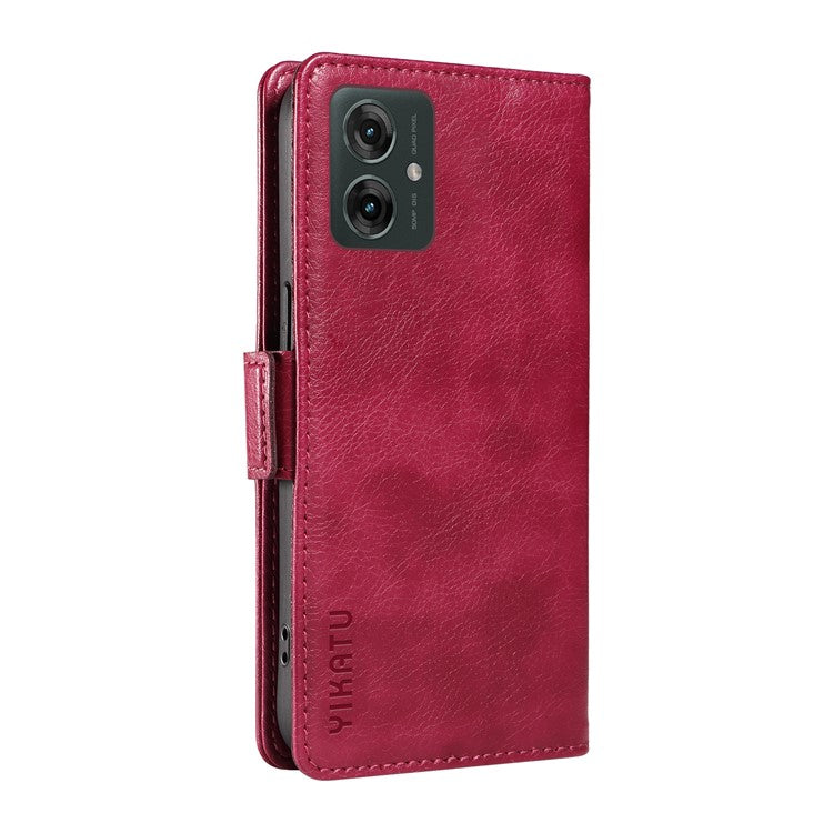 YIKATU YK-007 For Motorola Moto G55 5G Case Side Buckle PU Leather Phone Cover Litchi Texture - Wine Red