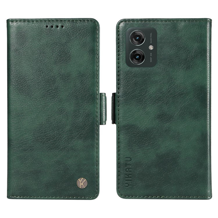 YIKATU YK-007 For Motorola Moto G55 5G Case Side Buckle PU Leather Phone Cover Litchi Texture - Green