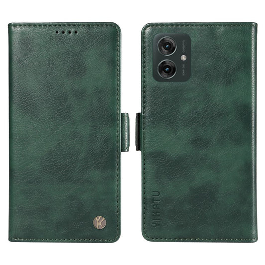 YIKATU YK-007 For Motorola Moto G55 5G Case Side Buckle PU Leather Phone Cover Litchi Texture - Green
