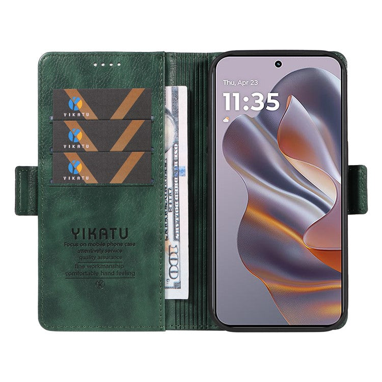 YIKATU YK-007 For Motorola Moto G55 5G Case Side Buckle PU Leather Phone Cover Litchi Texture - Green