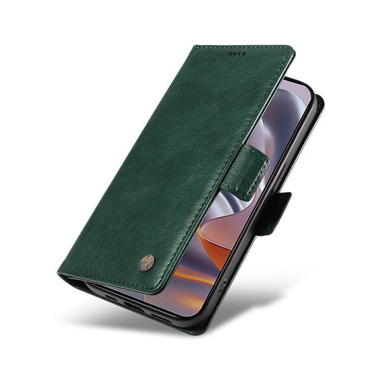 YIKATU YK-007 For Motorola Moto G55 5G Case Side Buckle PU Leather Phone Cover Litchi Texture - Green