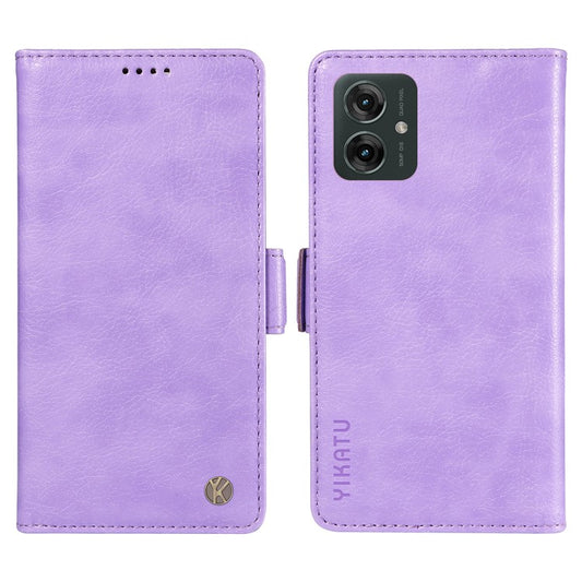YIKATU YK-007 For Motorola Moto G55 5G Case Side Buckle PU Leather Phone Cover Litchi Texture - Purple