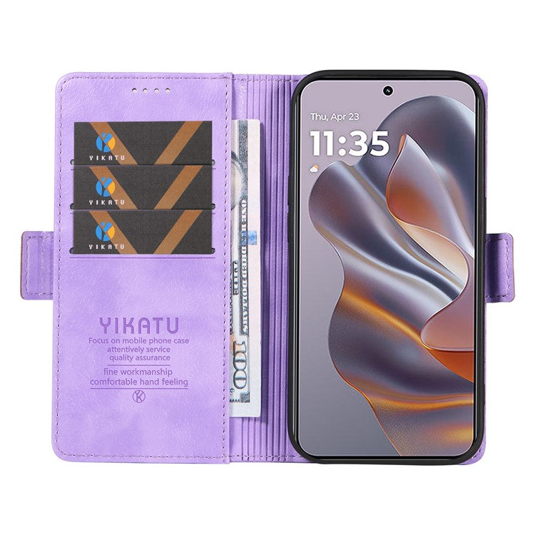 YIKATU YK-007 For Motorola Moto G55 5G Case Side Buckle PU Leather Phone Cover Litchi Texture - Purple