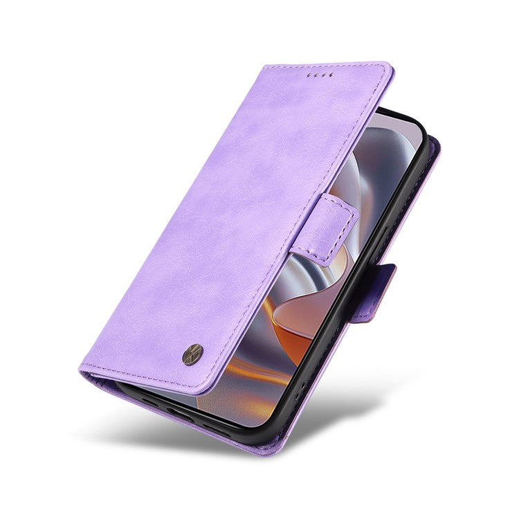 YIKATU YK-007 For Motorola Moto G55 5G Case Side Buckle PU Leather Phone Cover Litchi Texture - Purple