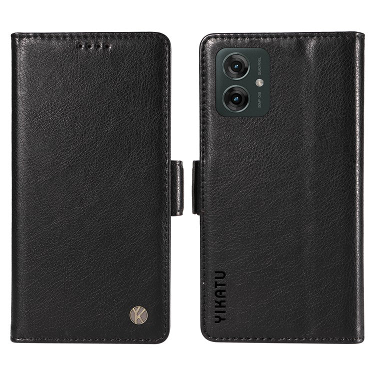 YIKATU YK-007 For Motorola Moto G55 5G Case Side Buckle PU Leather Phone Cover Litchi Texture - Black
