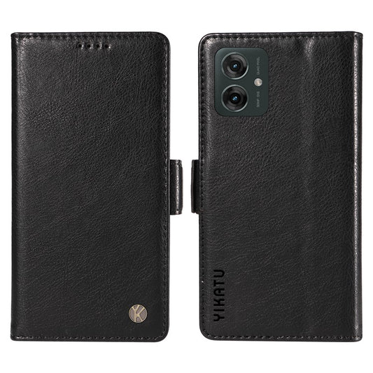 YIKATU YK-007 For Motorola Moto G55 5G Case Side Buckle PU Leather Phone Cover Litchi Texture - Black