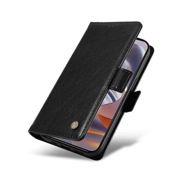YIKATU YK-007 For Motorola Moto G55 5G Case Side Buckle PU Leather Phone Cover Litchi Texture - Black
