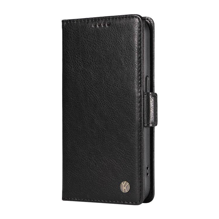 YIKATU YK-007 For Motorola Moto G55 5G Case Side Buckle PU Leather Phone Cover Litchi Texture - Black
