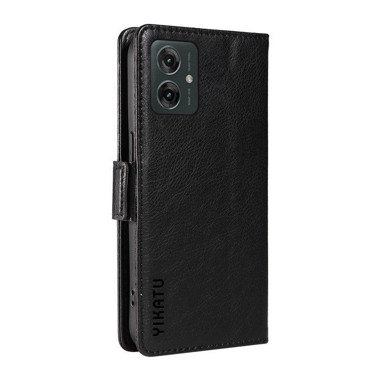 YIKATU YK-007 For Motorola Moto G55 5G Case Side Buckle PU Leather Phone Cover Litchi Texture - Black