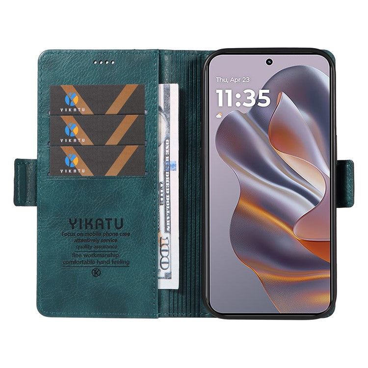 YIKATU YK-007 For Motorola Moto G55 5G Case Side Buckle PU Leather Phone Cover Litchi Texture - Blue