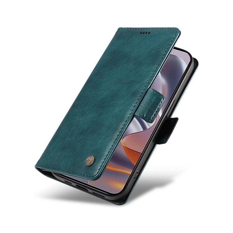 YIKATU YK-007 For Motorola Moto G55 5G Case Side Buckle PU Leather Phone Cover Litchi Texture - Blue