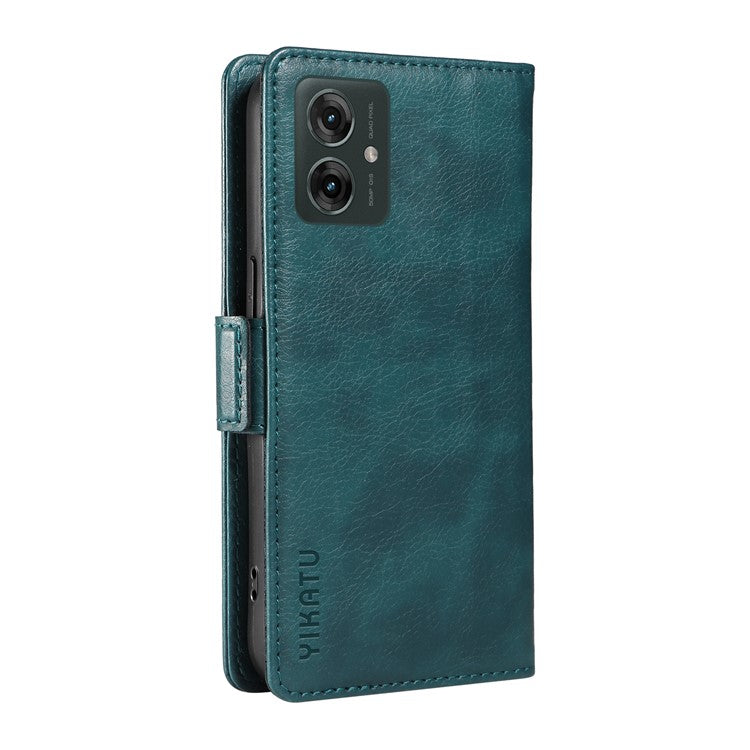 YIKATU YK-007 For Motorola Moto G55 5G Case Side Buckle PU Leather Phone Cover Litchi Texture - Blue