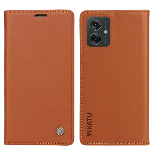 YIKATU YK-001 For Motorola Moto G55 5G Case Stand Leather Phone Cover Strong Magnetic Closure - Brown
